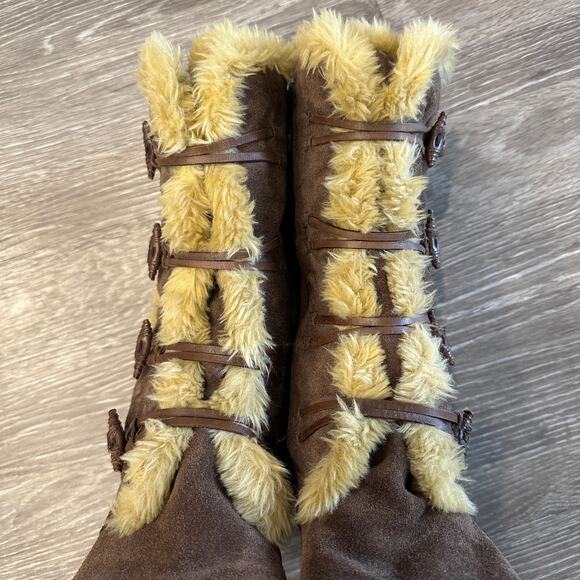 Earth Origins Jem Brown Suede Tan Faux Fur Buckle Winter Boots Boho Fairy Size 8 - Picture 3 of 9
